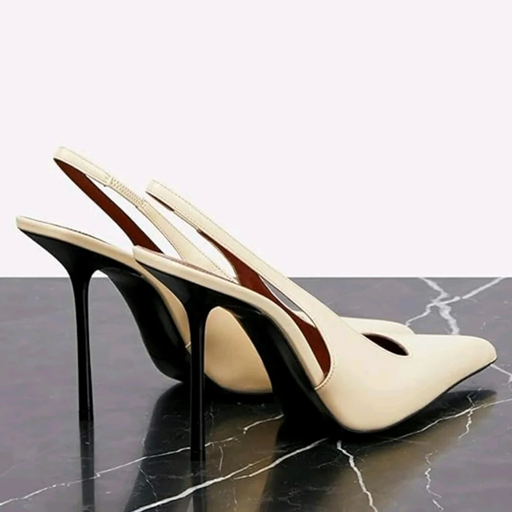 NWT Fashion Kiss Faux Leather Pointed Toe Slingback Stiletto Pump,10.5, Cream/…